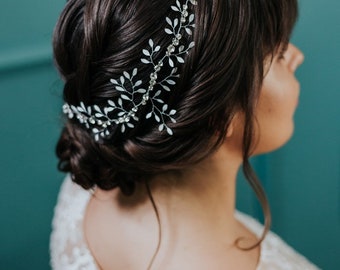 Vite da sposa in cristallo, copricapo floreale da sposa, accessorio a forma di foglia con strass, sposa boho