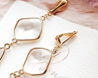 Clearine Orecchini Clip-On Cristallo Sposa Multiplo a goccia a Goccia Avvitare indietro Ciondola gli orecchini pendenti Rubino Colore Argento-fondo