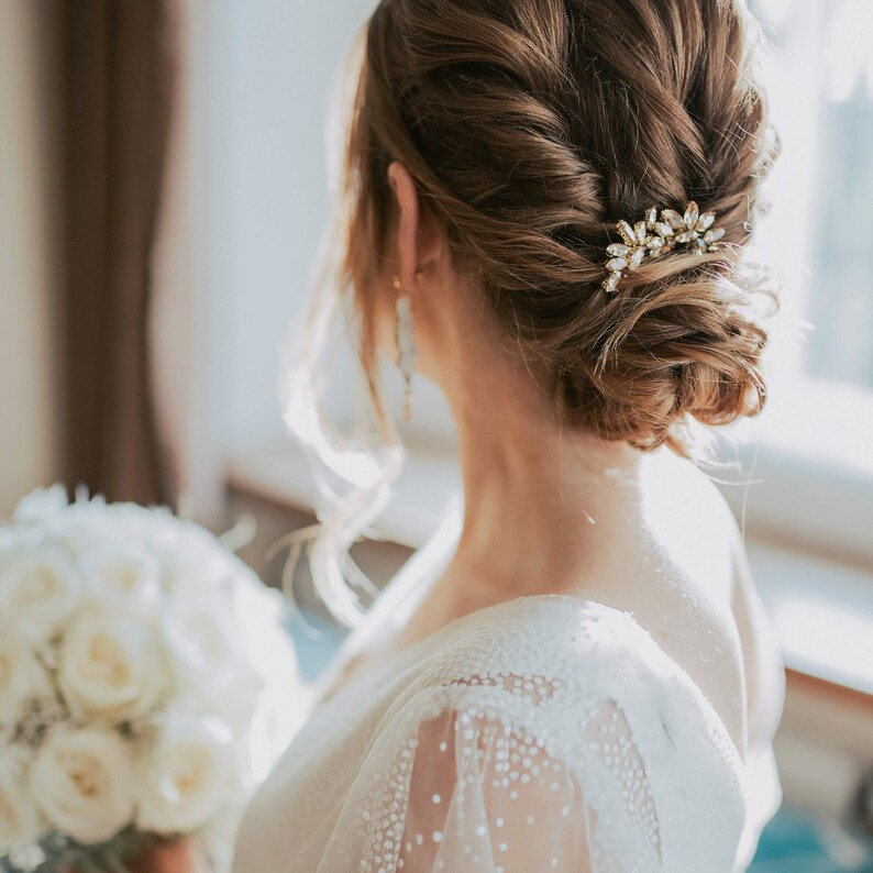 Épingles à cheveux en or et cristal de mariage champagne pour la mariée, vigne de cheveux scintillant d'or, ensemble d'épingles à cheveux, épingles à cheveux de mariage pour la mariée image 7