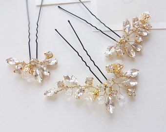 Gold and Silver Crystal Hair Pin Wedding Set - Bridal Hair Accessories