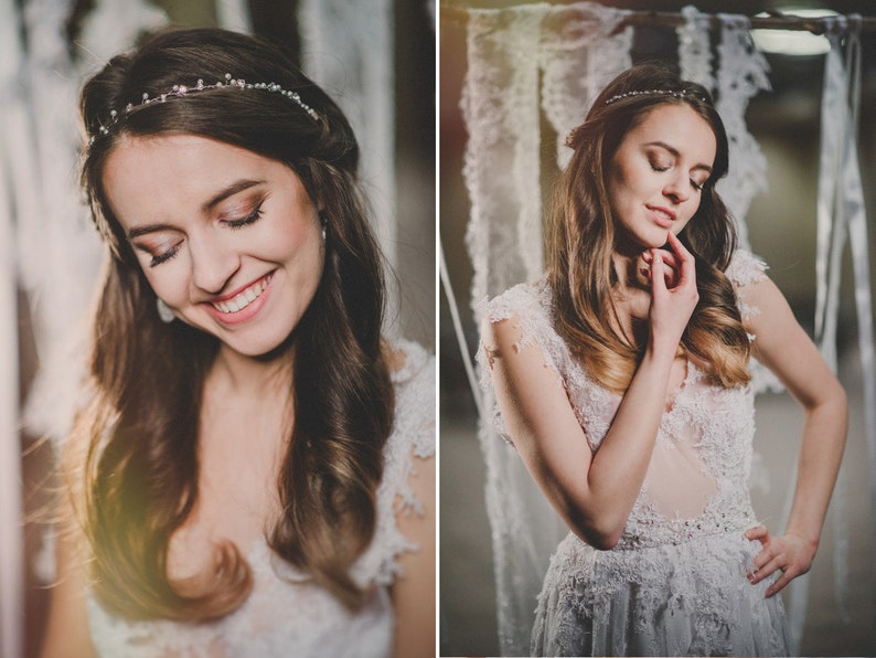 Delicate Wedding Tiara with Pearls, Pearl Headband Accessories for Boho Bride, Bridal Wreath, Romantic Headpiece for Bride or Bridesmaid image 7