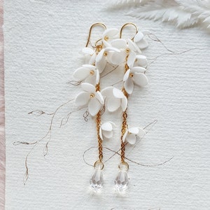 Flowers Wedding Earrings, Bridal Earrings, Boho Bridal Earrings, Boho Chic Earrings Long,Statement Earrings,Bride Gift, Silk Flower Earrings