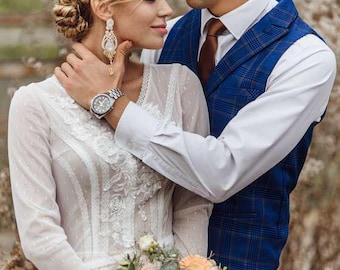 Orecchini da sposa in soutache avorio, lampadario di cristallo da sposa, argento 925