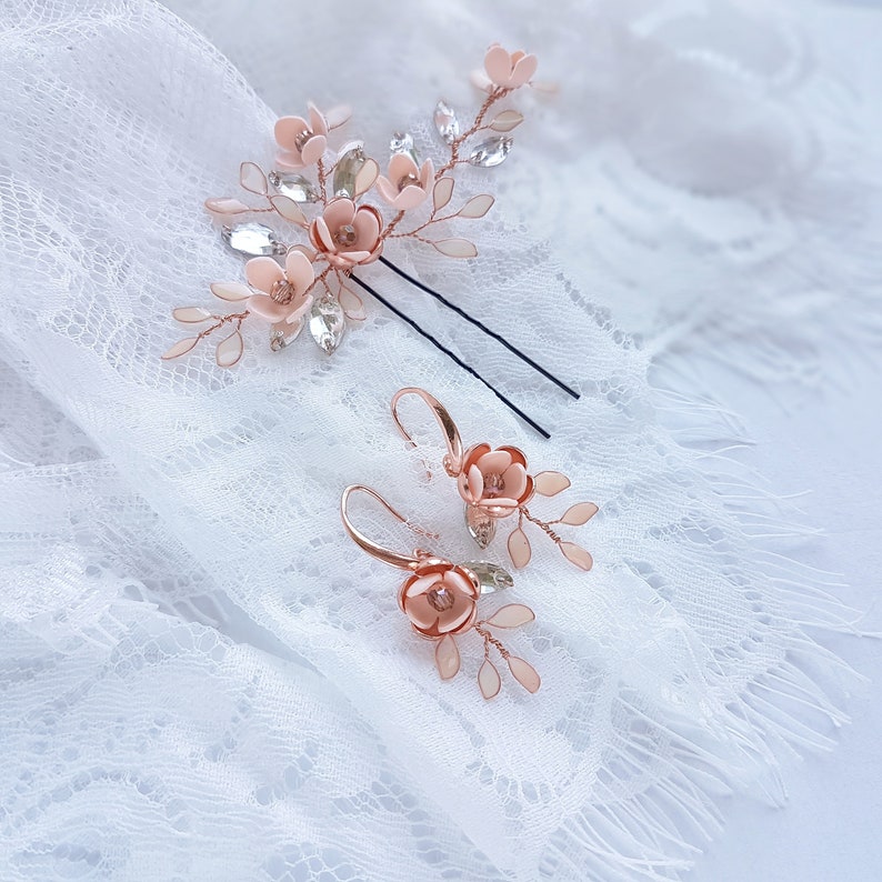 Rose Gold Bridal Hair Pins Rose Gold Wedding Hair Pins Rose Etsy
