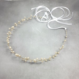 Delicate Wedding Tiara with Pearls, Pearl Headband Accessories for Boho Bride, Bridal Wreath, Romantic Headpiece for Bride or Bridesmaid image 3