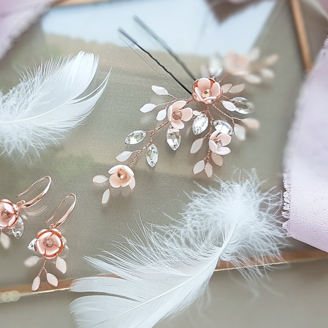 Rose Gold Bridal Hair Pins Rose Gold Wedding Hair Pins Rose Etsy