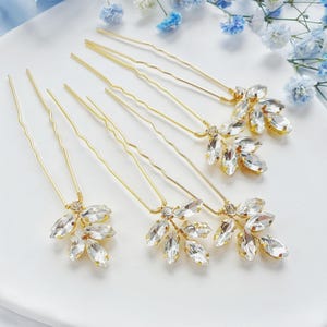 Wedding Hair Accessories, Decorative bobby pins, Crystal delicate set of 5 bridal hair pins for romantic updo, wedding gold headpiece.