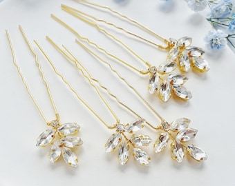 Forcine per capelli da sposa in cristallo, set da 5, accessori per capelli da sposa in oro