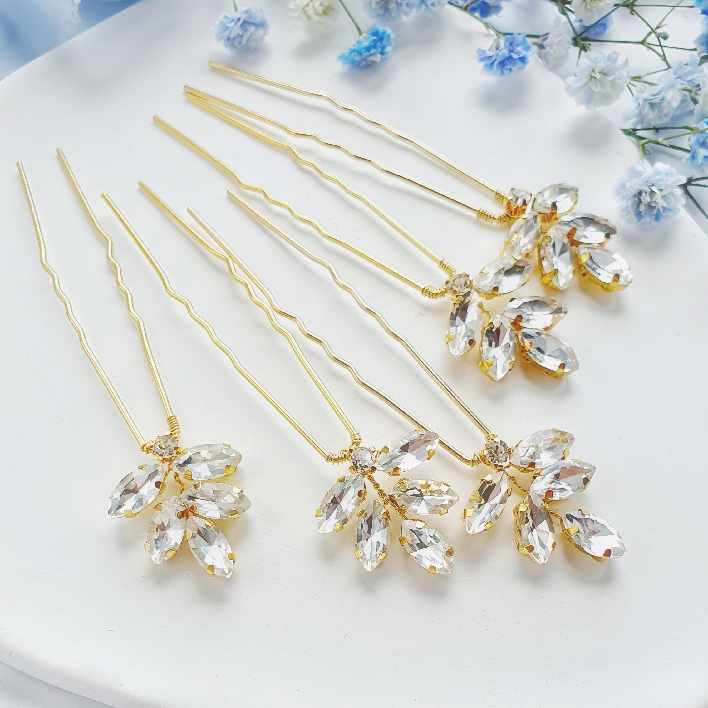 Crystal & Gold Hair Pin Set, New in Box, Bridal Accessories 4-Piece Rose Gold Bridal Hair Accessory Set - Rhinestone  main image 3