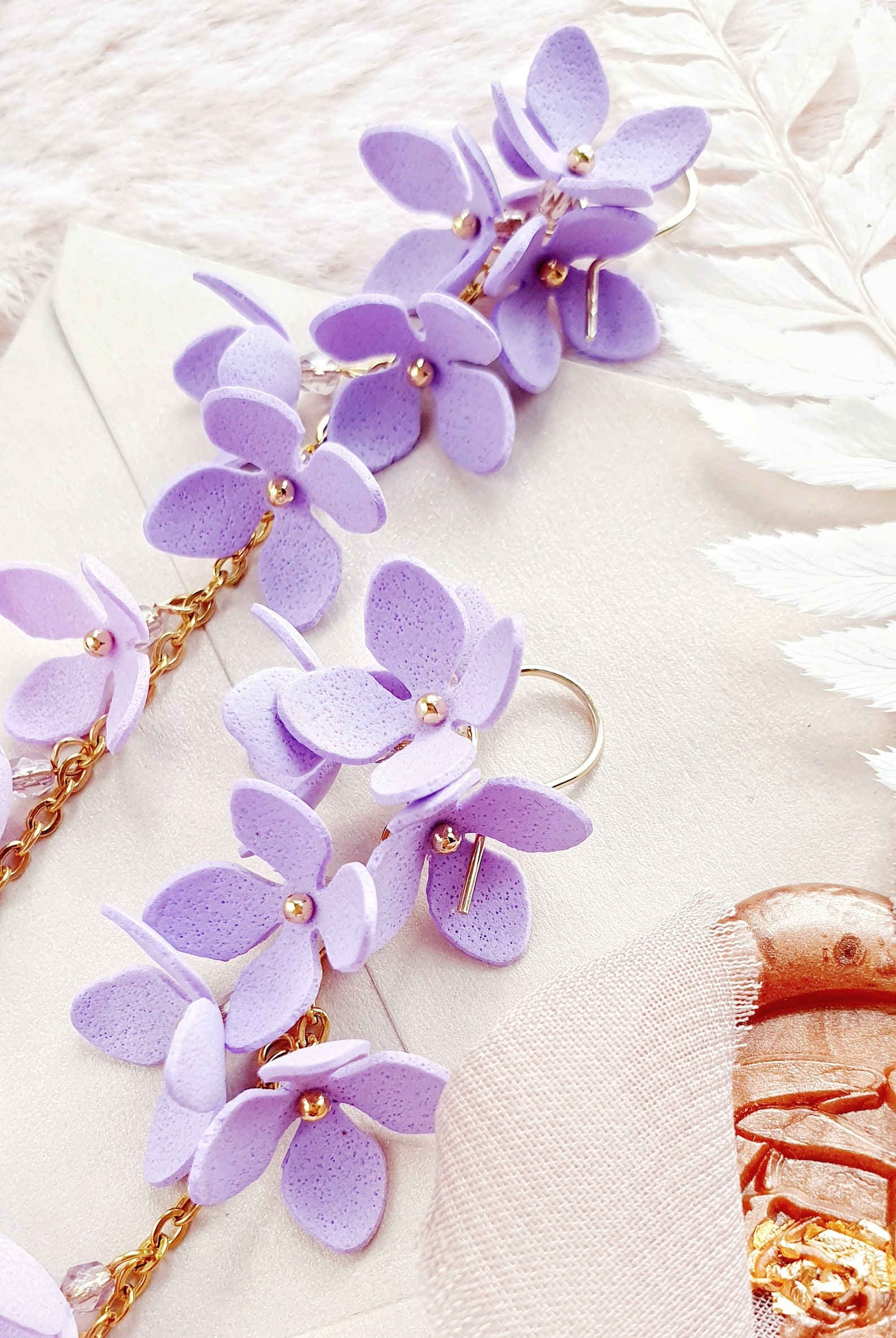 Purple Lilac Flower Earrings for Bride Long Earrings Wedding Etsy