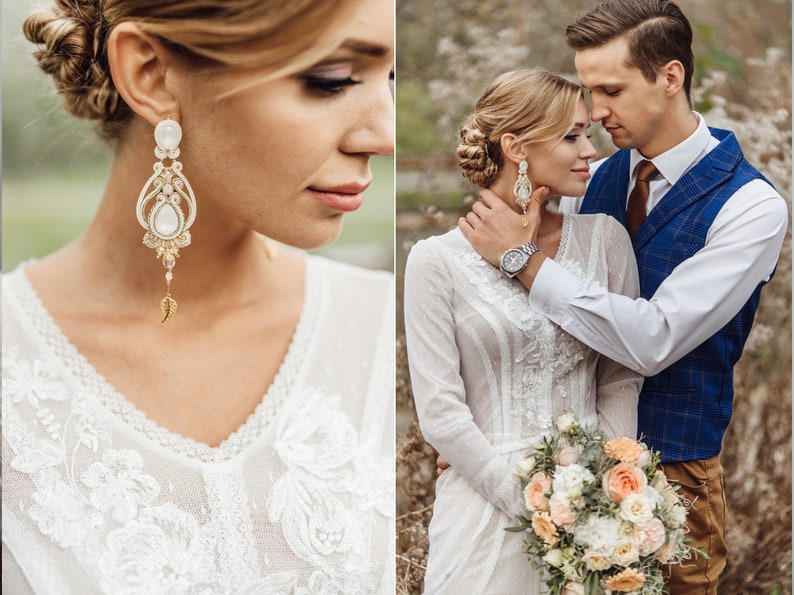 Boho wedding earrings for bride bridal earrings chandelier image 6