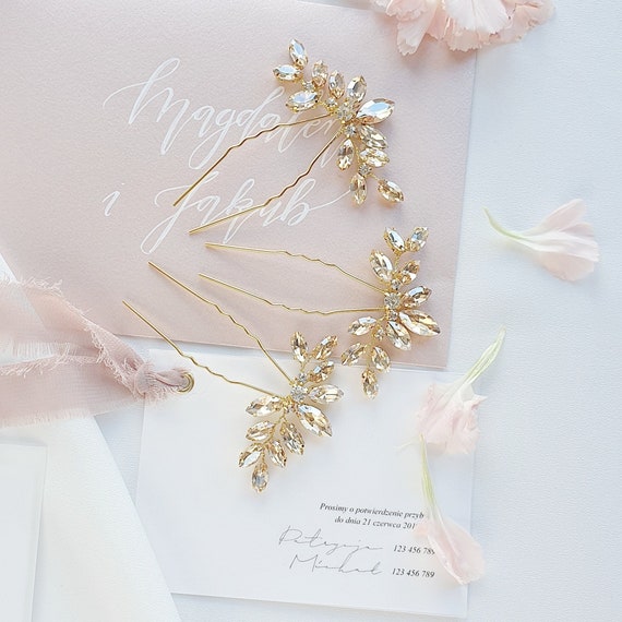 Bridal Hair Clip Silver Rhinestones Crystals Champagne Pink Leaf Vine Rhinestone Sprig Bridal Hair Clip main image 2