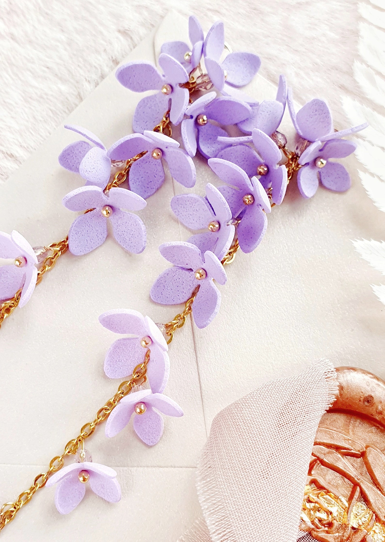 Purple Lilac Flower Earrings for Bride Long Earrings Wedding Etsy