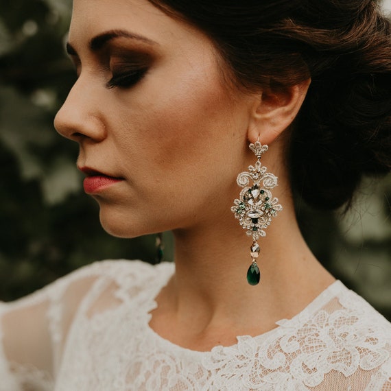 New Women Retro Boho Topaz Earrings Dangle Green Engagement Wedding Jewelry 