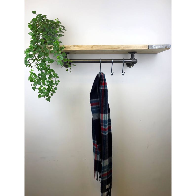Steel pipe shelf brackets with clothes hanging rail Etsy