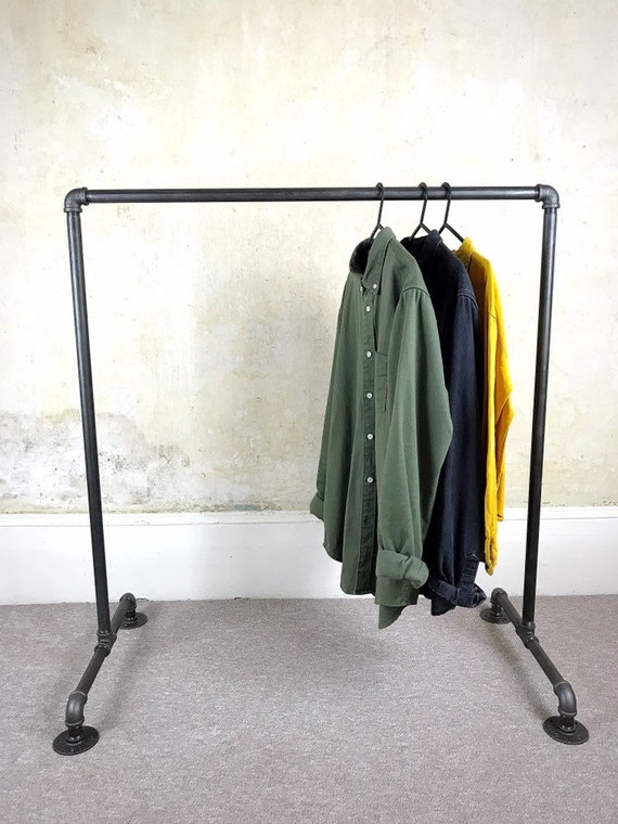 Vintage Industrial Urban Blackened Clothes Coat Rail Made From Pipe Fittings 