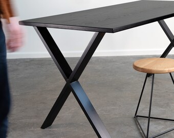 Black ash wood table top with frame industrial table legs