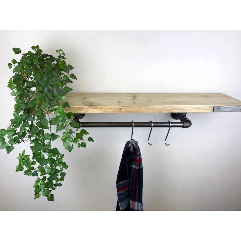 Steel pipe shelf brackets with clothes hanging rail Etsy