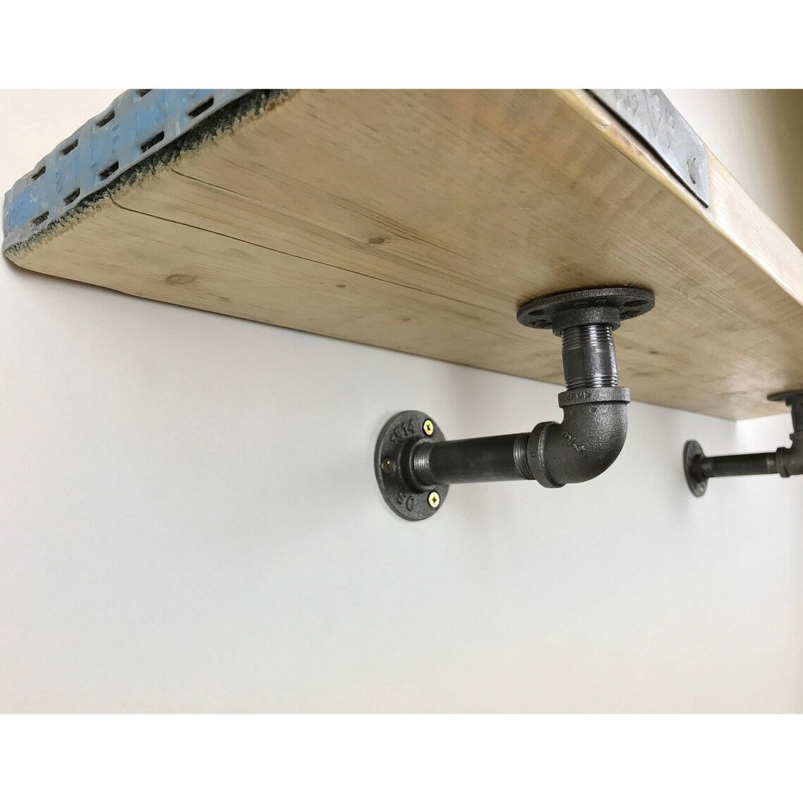 Steel pipe shelf brackets with reclaimed scaffolding shelf Etsy