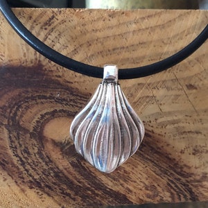 Large Tribal Silver Shell Pendant and Black Leather Necklace Magnetic Clasp image 1