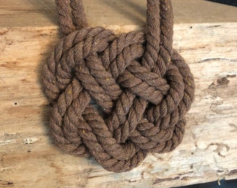 Soft Brown Rope Knot Necklace with Antiqued Brass Magnetic Clasp