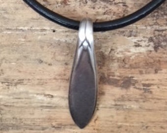 Sterling Silver Plated Spoon Necklace - Black Leather with Magnetic Clasp