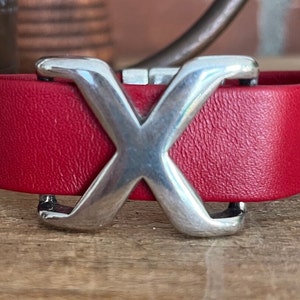 Rich Red Supple Leather Bracelet with Silver Criss Cross Magnetic Clasp image 2