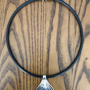 Large Tribal Silver Shell Pendant and Black Leather Necklace Magnetic Clasp image 6