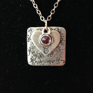 Hand Stamped Pewter Necklace with Birthstone or Charm - Custom Design