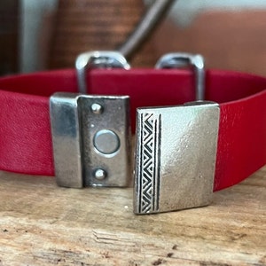 Rich Red Supple Leather Bracelet with Silver Criss Cross Magnetic Clasp image 6