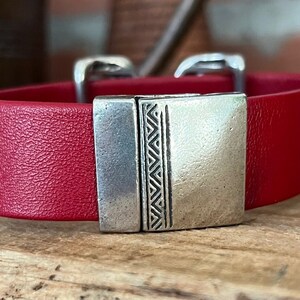 Rich Red Supple Leather Bracelet with Silver Criss Cross Magnetic Clasp image 5