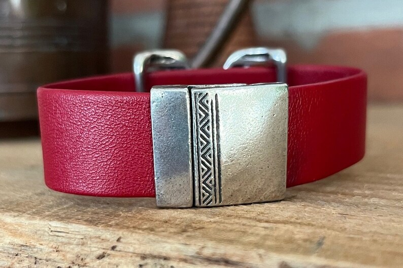 Rich Red Supple Leather Bracelet with Silver Criss Cross Magnetic Clasp image 5