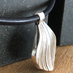 Large Tribal Silver Shell Pendant and Black Leather Necklace Magnetic Clasp image 4