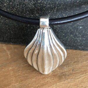 Large Tribal Silver Shell Pendant and Black Leather Necklace Magnetic Clasp image 5