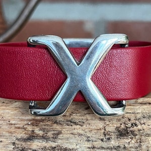 Rich Red Supple Leather Bracelet with Silver Criss Cross Magnetic Clasp image 1