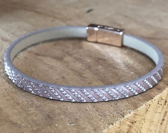 Petite Rose Gold Shimmery Leather Bracelet with Magnetic Clasp