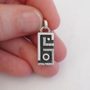 RES01 // Small Geometric Rectangle Pendant: Textured and Oxidised Sterling Silver Abstract Necklace