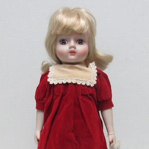 16&quot; Schmid Doll House Musical Porcelain Doll with Tag - Blonde Hair, Brown Eyes, and Red Dress