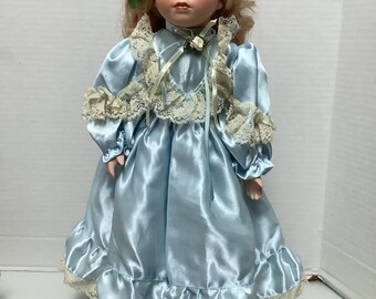 Vintage Porcelain Doll 17" Blond Hair Blue Eyes