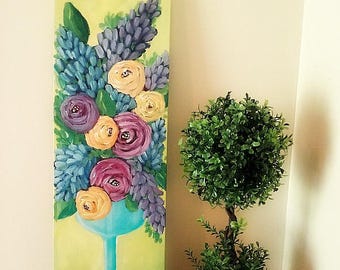Don't Give Up - Acrylic Painting - Contemporary Fine Art - Floral Still Life - Original Art - by Lana Manis - 8x24