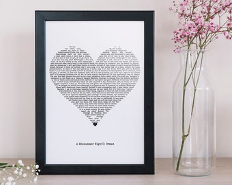 Midsummer Nights Dream - William Shakespeare Play - Heart Shape Art - Literacy Wall Decor - Bookworm Gift - Mythical Poster - Nursery Decor