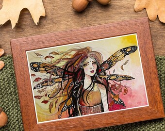 Autumn Fairy Wall Art Print - Autumnal Leaves - Fall Season Nature - Greeting Cards - Bedroom Nursery Decor - Seasonal Posters - September