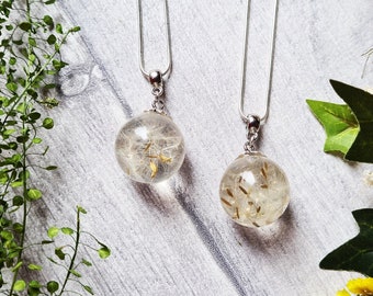 Wish Dandelion Seed Ball Pendant - Resin Bottle Silver Necklace - Wish Potion Charm - Fairy Pendant - Glitter Jar - Wedding Accessory