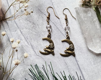 Moon Gazing Hare Bronze Earrings - Lunar Moon Gifts - Nature Pagan Jewellery - Leaping Hare - Woodland Wildlife Creature - Ear Wire Earrings