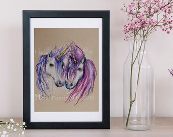 Unicorn Art Print - Notepad - Mythical Creatures - Greeting Cards - Fantasy Gift - Ready To Frame - Pink Unicorn - Wall Home Decor