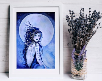 Moon Goddess Card - Notepad - Blank Greeting Card - Handmade Birthday Card - Fantasy Art  - All Occasion Card - Full Moon Art Card