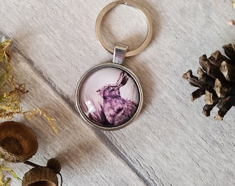 Bird Animal Key Ring - Silver Hare Handbag Charm - Wildlife Nature - Wooden Gifts - Woodland Lover - Bronze Purse Key Chain - Small Gifts