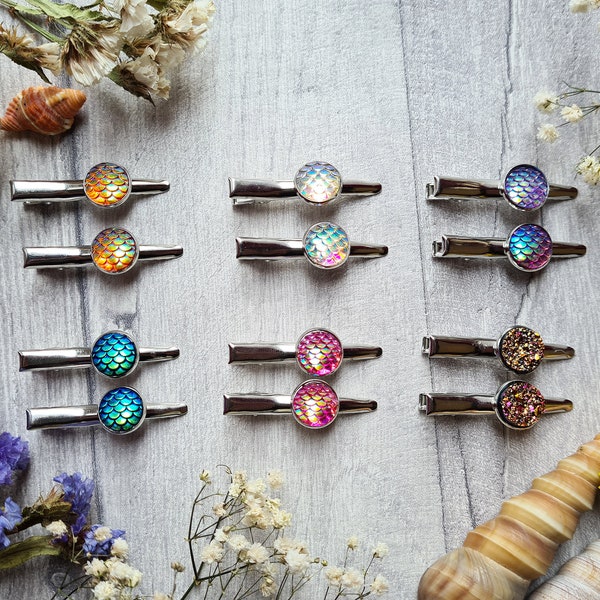 Mermaid Scales Hair Clips - Iridescent Hair Pin Slides - Silver Accessories - Mythical Creatures - Gifts for Kids - Festival Jewellery