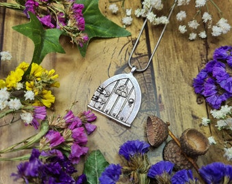 Silver Fairy Door Pendant - Magical Charm Necklace - Faery Folk Jewellery - Fairy Tale Tree Garden - Nature Lover - Fantasy Accessories