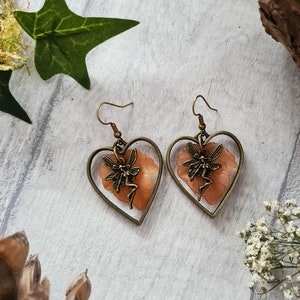 Bronze Fairy Heart Earrings Autumnal Leaves Woodland Forest Jewellery Drop Dangle Earrings Magical Jewellery Handmade Autumn Gift BROWN